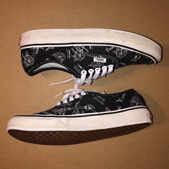 VANS OFF THE WALL Sneakers W8/M6.5 Black Thank You Floral Print Unisex - Picture 9 of 10